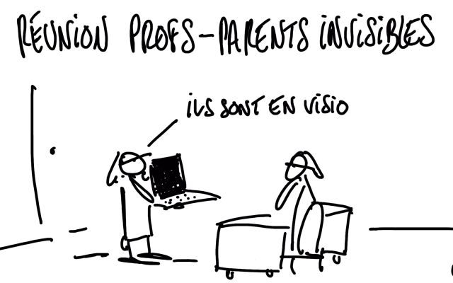 Des parents en réunion parents-profs en visio